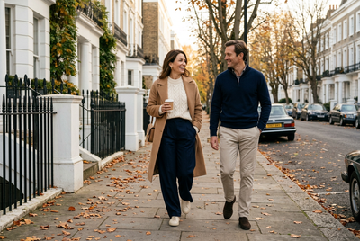 Old money style for women and men on a London street