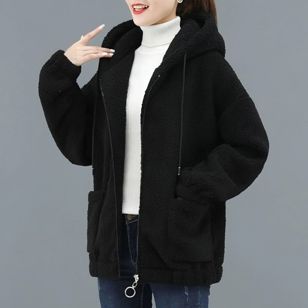Photo: Women's Hooded Teddy Fleece Zip Jacket | Seoden London