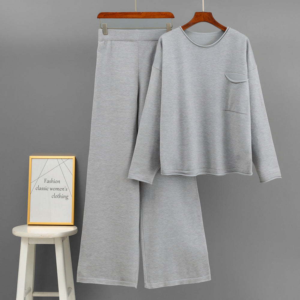 Photo: Women's Pocket Jumper and Wide Leg Trousers Knit Set | Seoden London
