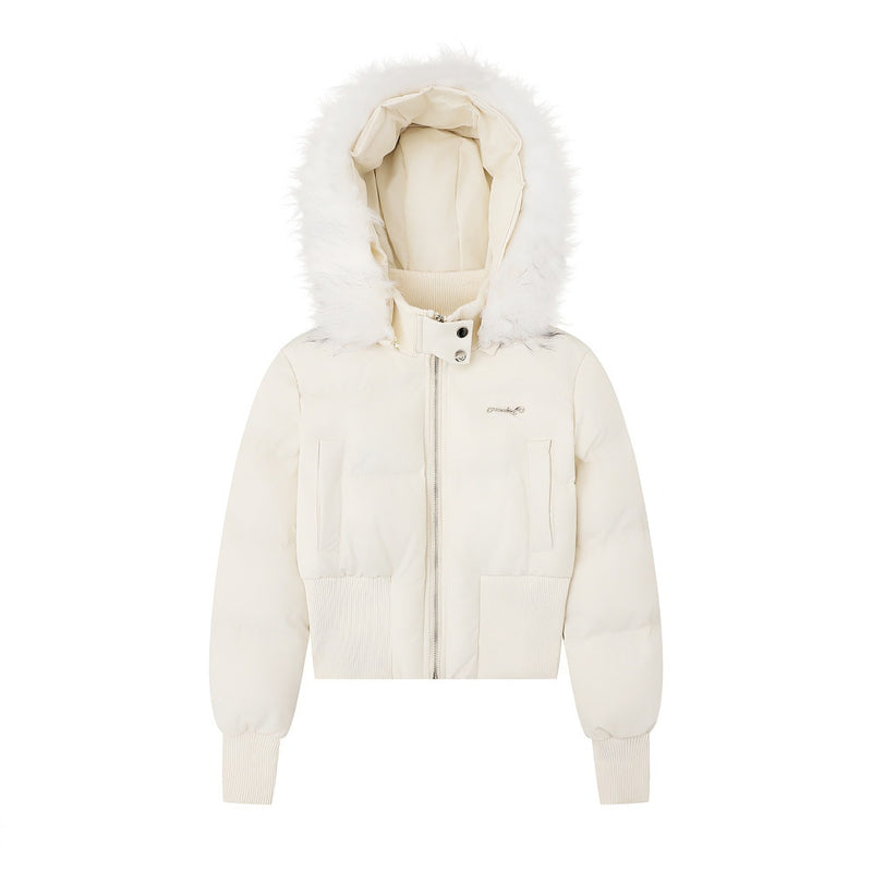 Photo: Zermatt Cropped Puffer Jacket with Faux Fur Hood | Seoden London