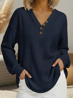 Photo: Lucca Buttoned V-Neck Waffle Top | Seoden London — view 6