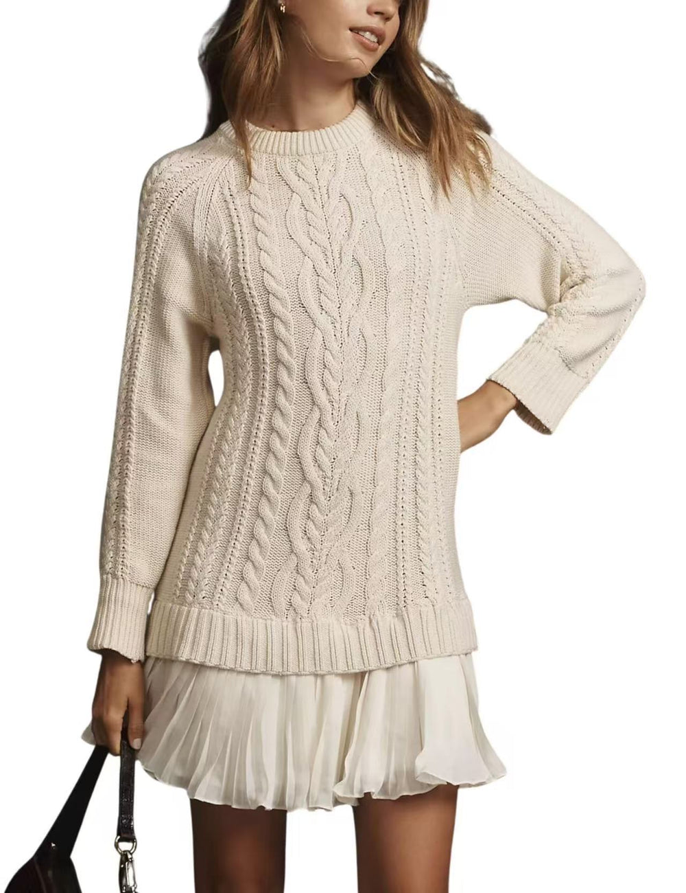Photo: Women's Cable Knit Jumper Dress with Ruffle Hem | Seoden London
