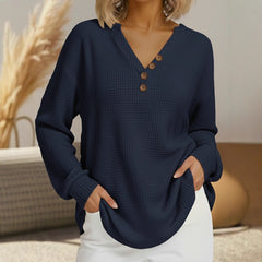 Photo: Lucca Buttoned V-Neck Waffle Top | Seoden London — view 3