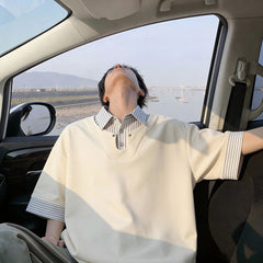 Photo: Men's Striped Collar Cotton Polo Shirt | Seoden London — view 7