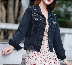 Photo: Women's Plus Size Pearl Embellished Denim Jacket | Seoden London — view 4