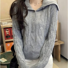 Photo: Seoul Cable Knit Button-Collar Jumper | Seoden London — view 9