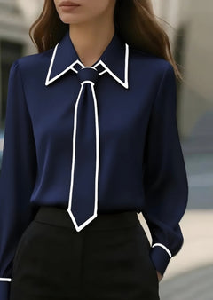Photo: Chelsea Tie-Neck Contrast Piped Shirt | Seoden London — view 7