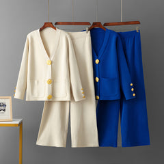 Photo: Women's Button Cardigan and Wide Leg Trousers Knit Set | Seoden London — view 3