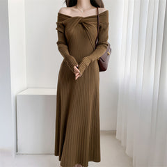 Photo: Women's Off Shoulder Ribbed Knit Midi Dress | Seoden London — view 3