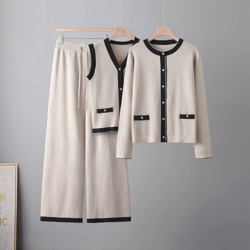 Photo: Women's Three Piece Knit Cardigan, Vest and Trouser Set | Seoden London