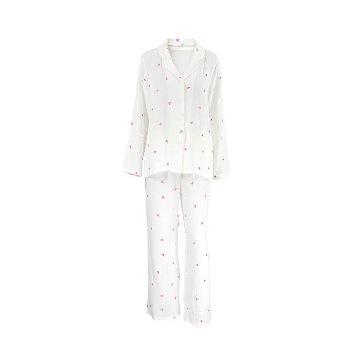 Women's White Heart Cotton Pyjama Set