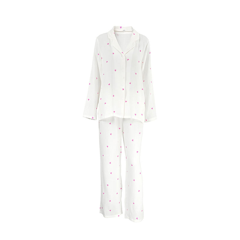 Photo: Women's White Heart Cotton Pyjama Set | Seoden London