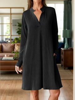 Photo: Women's V Neck Long Sleeve Mini Dress with Pockets | Seoden London — view 16