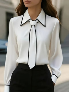 Photo: Chelsea Tie-Neck Contrast Piped Shirt | Seoden London — view 4