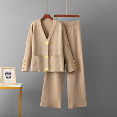Photo: Women's Button Cardigan and Wide Leg Trousers Knit Set | Seoden London — view 9