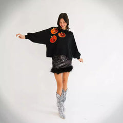 Photo: Greta Pumpkin Sequin Sweatshirt | Seoden London — view 3