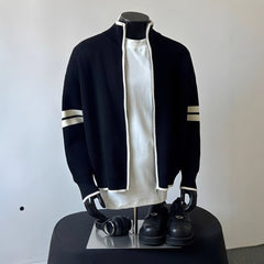 Photo: Hong Kong Stripe-Sleeve Zip Knit Cardigan | Seoden London — view 3