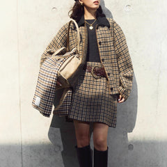 Photo: Women's Wool Plaid Knit Jacket and Mini Skirt | Seoden London — view 4
