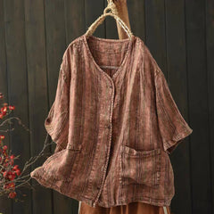 Photo: Women's Plus Size Striped Linen Shirt | Seoden London — view 2