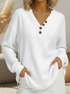 Photo: Lucca Buttoned V-Neck Waffle Top | Seoden London — view 8