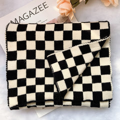 Photo: Chelsea Checkerboard Knitted Scarf | Seoden London — view 6