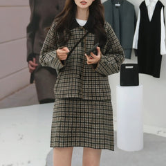 Photo: Women's Wool Plaid Knit Jacket and Mini Skirt | Seoden London — view 1