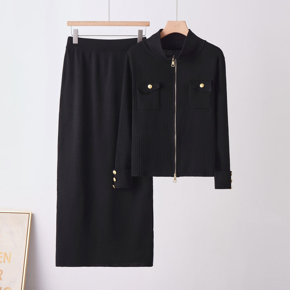 Photo: Women's Zip Up Knit Cardigan and Midi Skirt Set | Seoden London