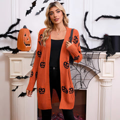 Photo: Transylvania Pumpkin Jacquard Long Cardigan | Seoden London — view 3