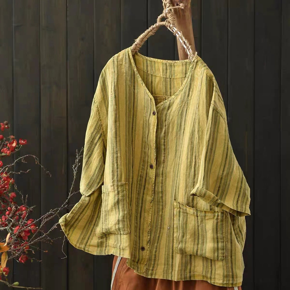 Photo: Women's Plus Size Striped Linen Shirt | Seoden London