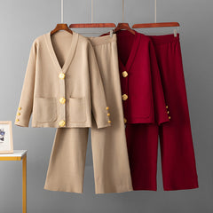 Photo: Women's Button Cardigan and Wide Leg Trousers Knit Set | Seoden London — view 2