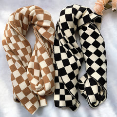 Photo: Chelsea Checkerboard Knitted Scarf | Seoden London — view 1