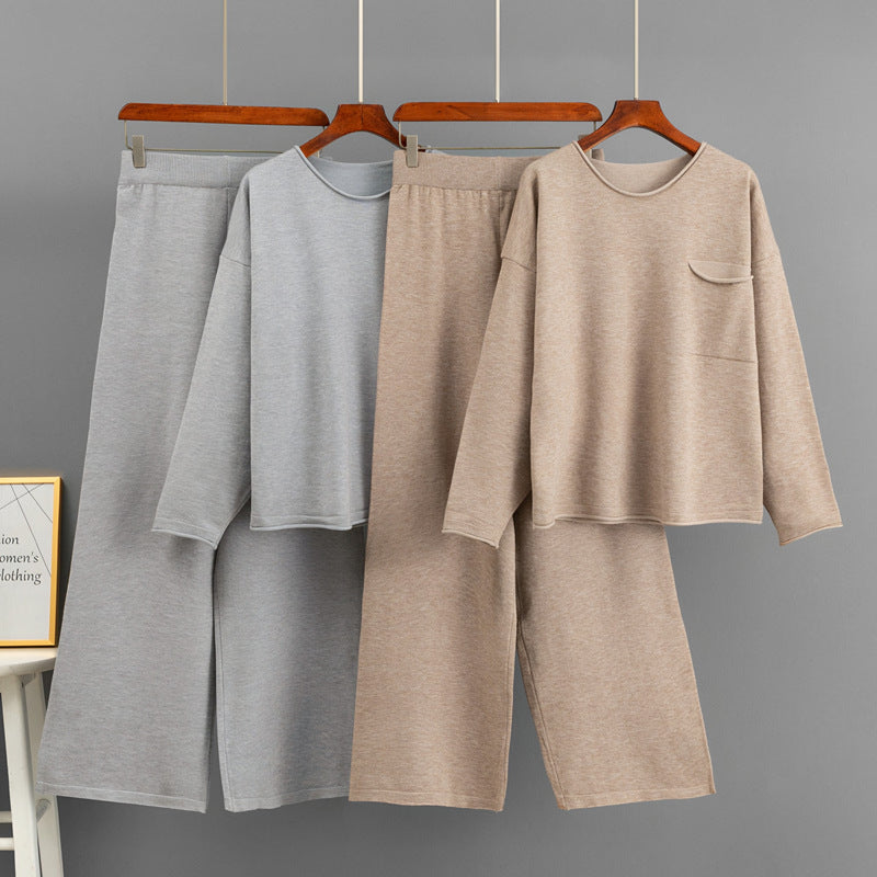 Photo: Women's Pocket Jumper and Wide Leg Trousers Knit Set | Seoden London