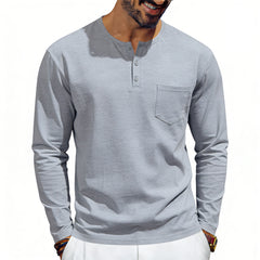 Photo: Henley Long Sleeve Top with Chest Pocket | Seoden London — view 2