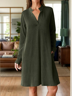 Photo: Women's V Neck Long Sleeve Mini Dress with Pockets | Seoden London — view 10