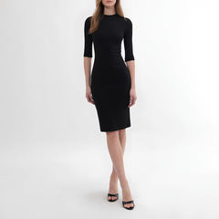 Photo: Women's Black Ribbed Knit Midi Dress | Seoden London — view 4