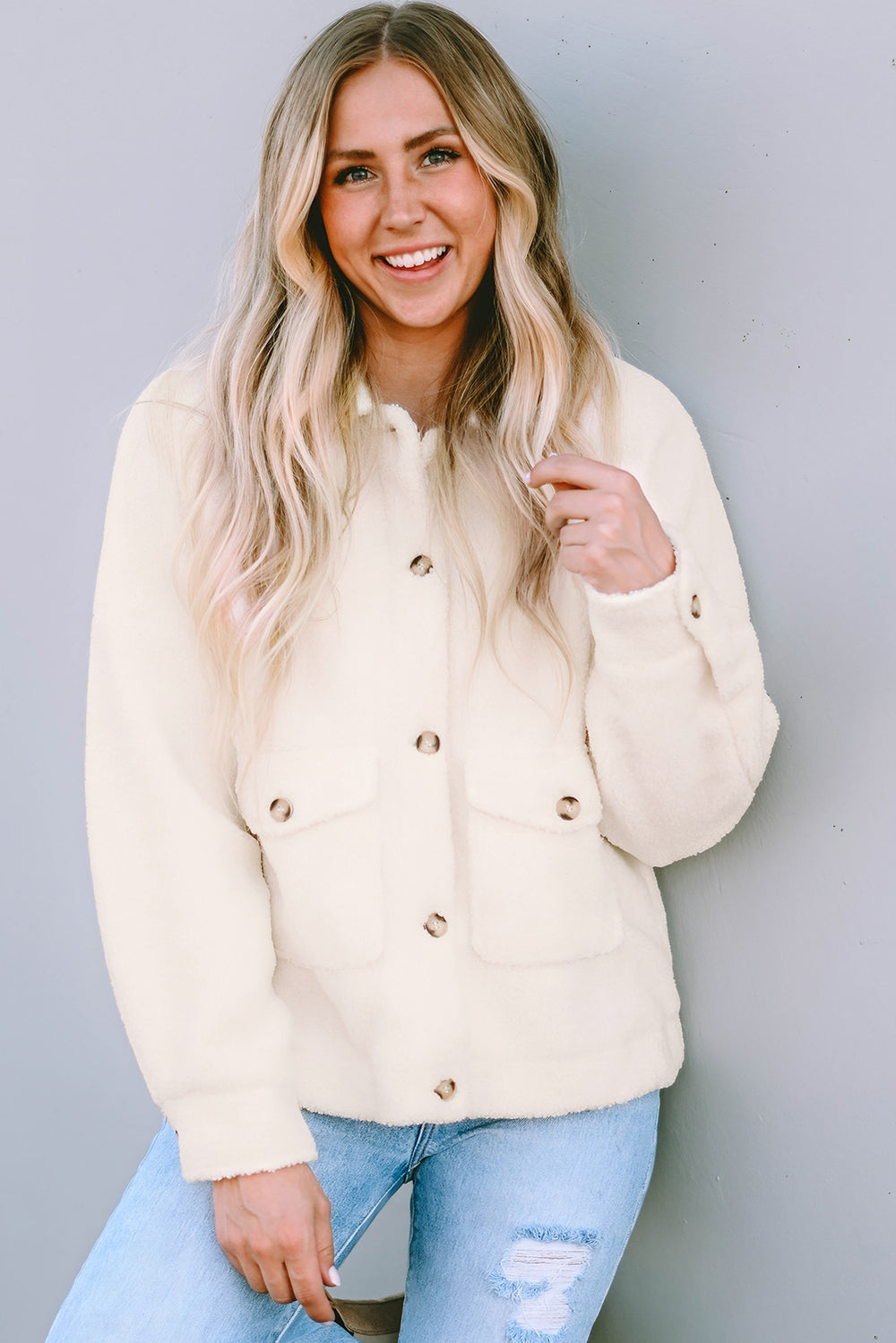 Photo: Women's Sherpa Fleece Jacket with Flap Pockets | Seoden London