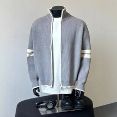 Photo: Hong Kong Stripe-Sleeve Zip Knit Cardigan | Seoden London — view 2
