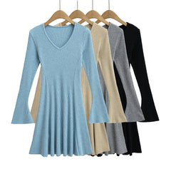 Photo: Women's V Neck Knitted Skater Dress | Seoden London — view 1