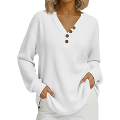 Photo: Lucca Buttoned V-Neck Waffle Top | Seoden London — view 5