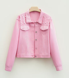 Photo: Women's Plus Size Pearl Embellished Denim Jacket | Seoden London — view 5