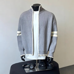 Photo: Hong Kong Stripe-Sleeve Zip Knit Cardigan | Seoden London — view 6