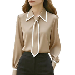 Photo: Chelsea Tie-Neck Contrast Piped Shirt | Seoden London — view 5