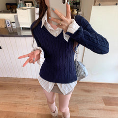 Photo: Women's V Neck Cable Knit Jumper | Seoden London — view 2