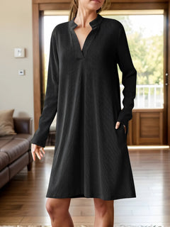 Photo: Women's V Neck Long Sleeve Mini Dress with Pockets | Seoden London — view 18
