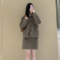 Photo: Women's Wool Plaid Knit Jacket and Mini Skirt | Seoden London — view 2