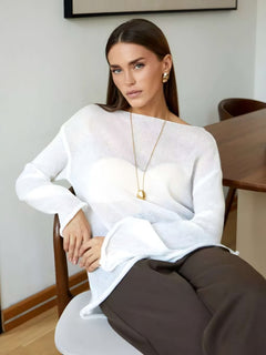 Photo: Fiorella Flare-Sleeve Open-Knit Top | Seoden London — view 5