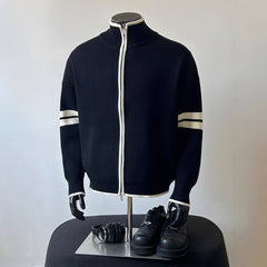 Photo: Hong Kong Stripe-Sleeve Zip Knit Cardigan | Seoden London — view 7