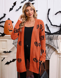 Photo: Transylvania Pumpkin Jacquard Long Cardigan | Seoden London — view 7