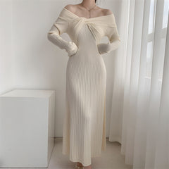 Photo: Women's Off Shoulder Ribbed Knit Midi Dress | Seoden London — view 2