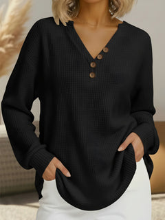 Photo: Lucca Buttoned V-Neck Waffle Top | Seoden London — view 9